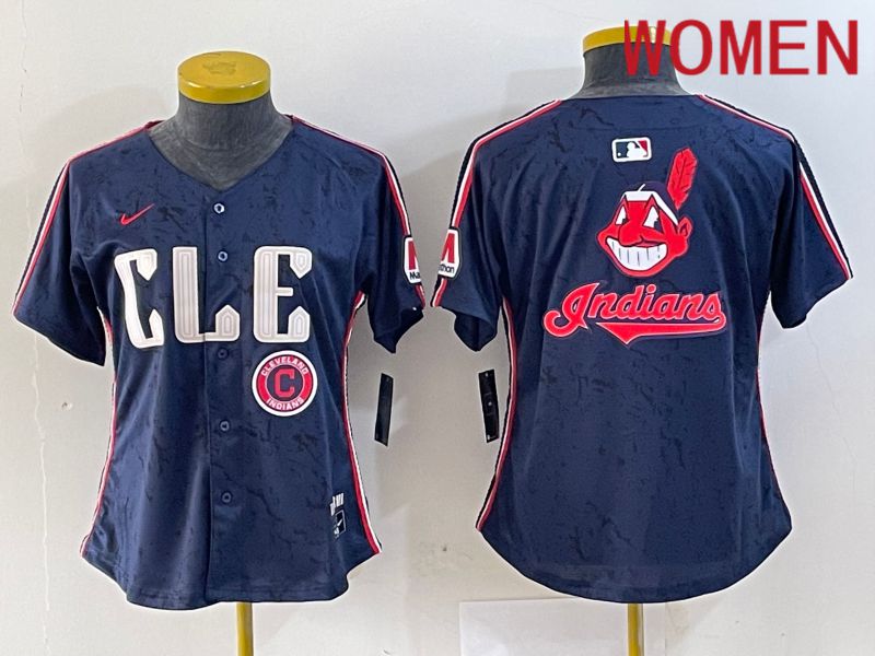 Women Cleveland Indians Blank Blue City Edition Nike 2024 MLB Jersey style 12